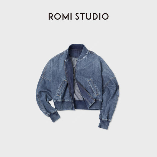ROMI STUDIO“复古时髦”全棉定织紧密螺纹牛仔棒球外套 RWCAW86446【预售】 商品图1