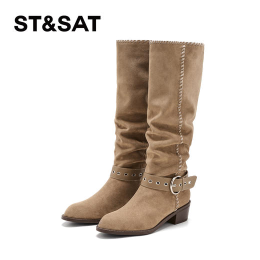 【筒高可选】星期六复古编织西部牛仔粗跟堆堆靴SSD4116CKL/SSD4117CKJ 商品图13