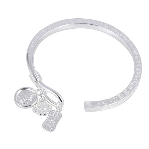 【财神如意】足银999素银黄财神如意天珠吉言福字手镯【SCH-SZ0025-1-211】 商品图4