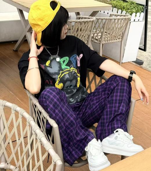 NC松紧腰抽绳格子工装裤50710（紫）夏季953020340321 商品图0