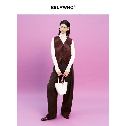 SELFWHO绵羊毛混纺复古西裤休闲裤女25秋新款琥珀流光垂感弯刀裤 商品图3