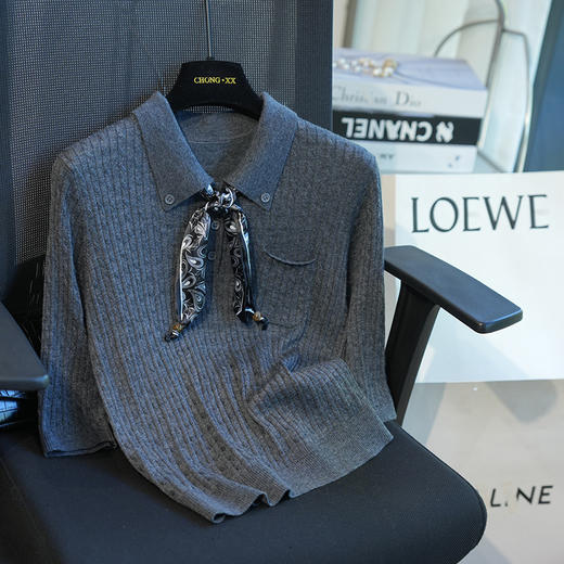 2025丝巾系带绵羊毛翻领短袖针织衫上衣女毛衣25秋季新款！ 商品图1