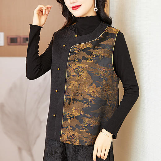 KQL422H2868黑色拼接马甲女2025年秋季新款高级感国风提花无袖马夹 商品图1