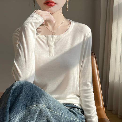 奥伊米时尚百搭女100%天丝初秋V领圆领气质薄款长袖打底衫 商品图1