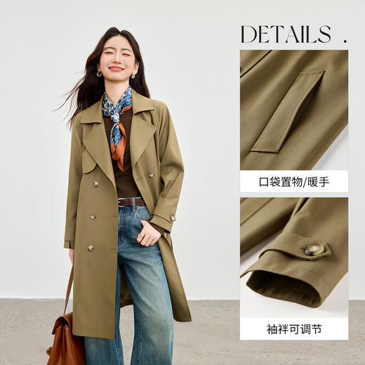 【内购】【可拆卸腰带】气质英伦风都市通勤翻领双排扣插肩袖宽松长款风衣-153FB3147 商品图3