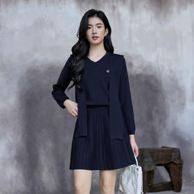 奢姿大码女装2025秋季减龄蝴蝶结海军领两件套胖妹妹时尚针织套装9853994275AB