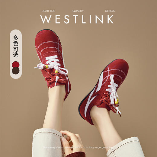 西遇复古德训鞋女新款秋季超火赛车鞋休闲轻便平底红色运动鞋V1857085 商品图0