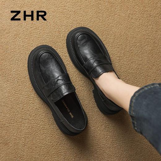 ZHR则则2025秋季女鞋新款复古乐福鞋英伦风一脚蹬皮鞋增高女单鞋 商品图7