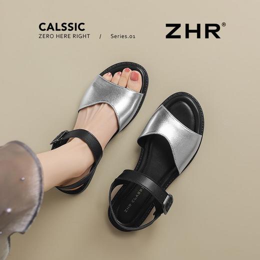 ZHR则则时装凉鞋女2025夏季新款百搭软底一脚蹬通勤一字带凉鞋 商品图5