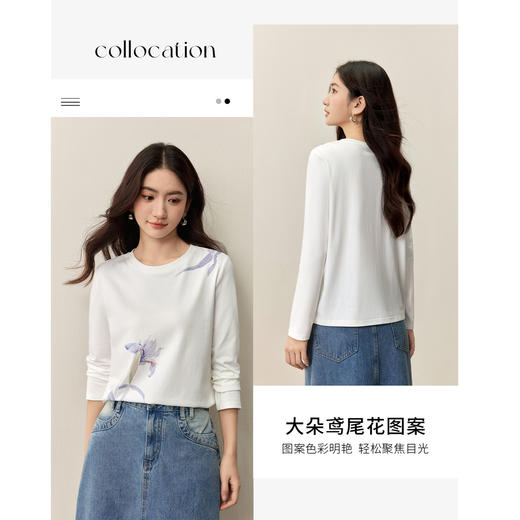 【内购】【鸢尾花】简约通勤圆领艺术数码印花长袖精梳棉T恤-153TG2502 商品图2