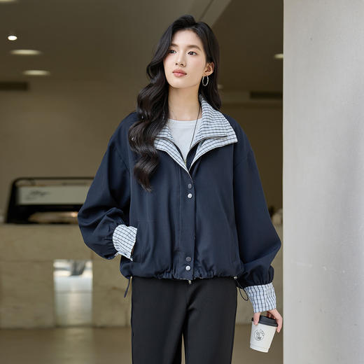 奢姿大码女装2025秋季时尚格纹拼接外套胖妹妹气质休闲层次感上衣9953335203 商品图0