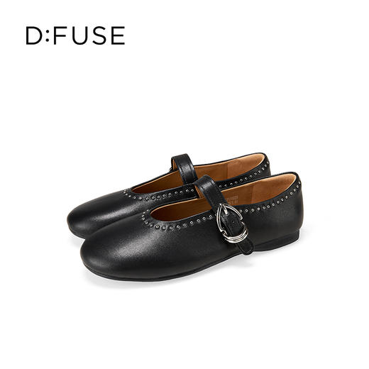 Dfuse迪芙斯2025秋季新款复古一字带奶奶鞋法式铆钉平底玛丽珍鞋休闲单鞋DFD3111029 商品图12