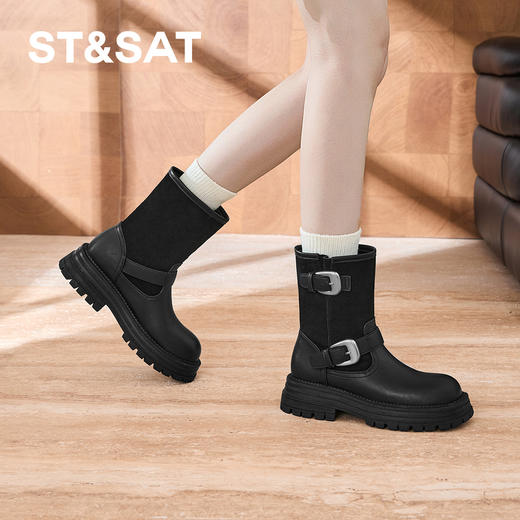 【筒高可选】星期六复古英伦风双扣带骑士长靴SSD3117C49/SSD3116C48 商品图9