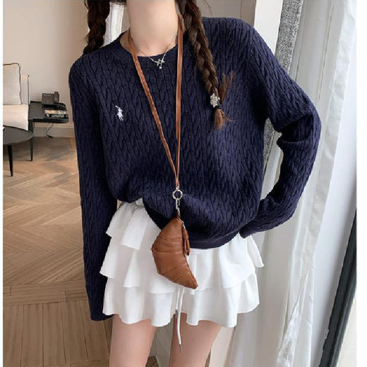 【软糯圆领套头毛衣】秋冬新款慵懒纯色麻花针织衫 内搭打底上衣  商品图6