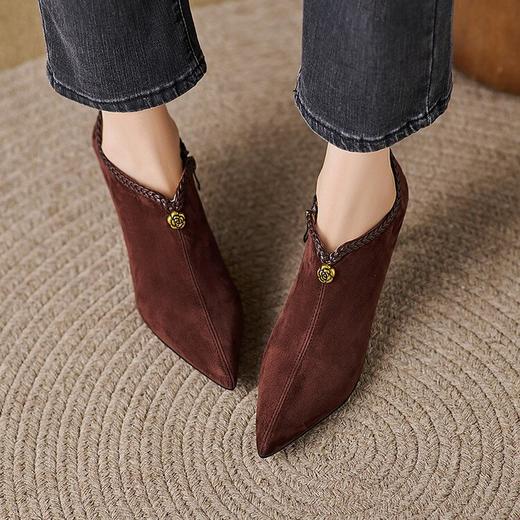 【预售5天】气质优雅尖头深口单鞋新款羊翻皮高跟窝窝鞋女YS&YSD7095 商品图1