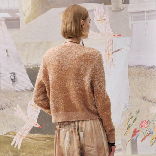 谜底套头针织衫长袖2025年冬季新品宽松慵懒时髦毛衣女254MZ1898 商品图2