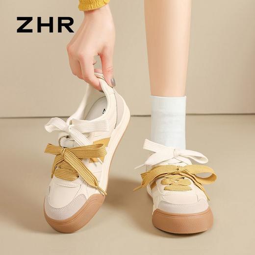 ZHR则则米黄双鞋带复古板鞋女2025新款增高透气德训鞋厚底休闲鞋 商品图6