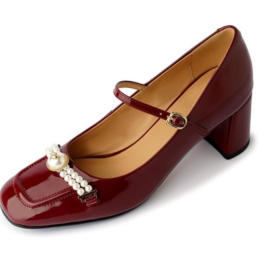 YLY&A653-1绝美粗跟珍珠蝴蝶结玛丽珍小皮鞋法式红色单鞋女2025新款气质 商品图4