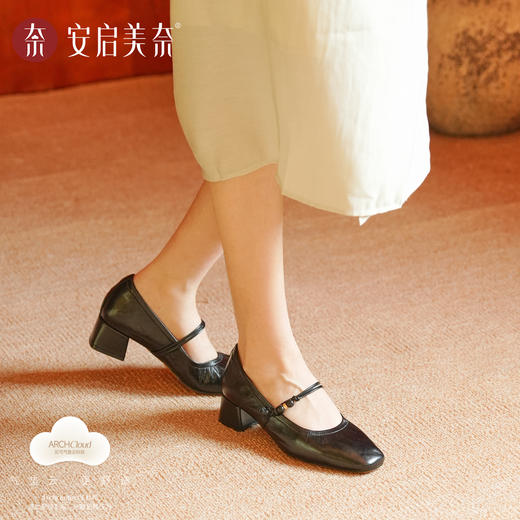 ARCHCONTACT安启美奈复古粗高跟一字带玛丽珍浅口单鞋53058 商品图3