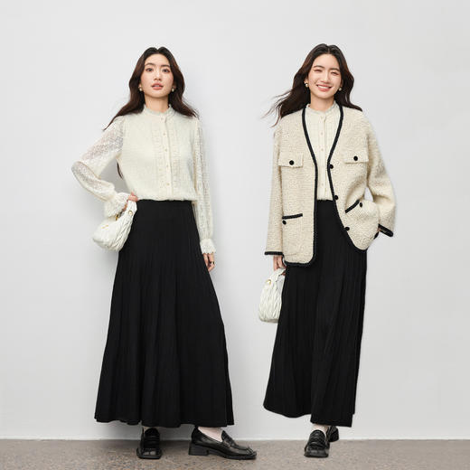 【内购】【外穿内搭】花边立领喇叭袖牛奶丝抓毛里布保暖麦穗肌理蕾丝衫-154SC3563 商品图2