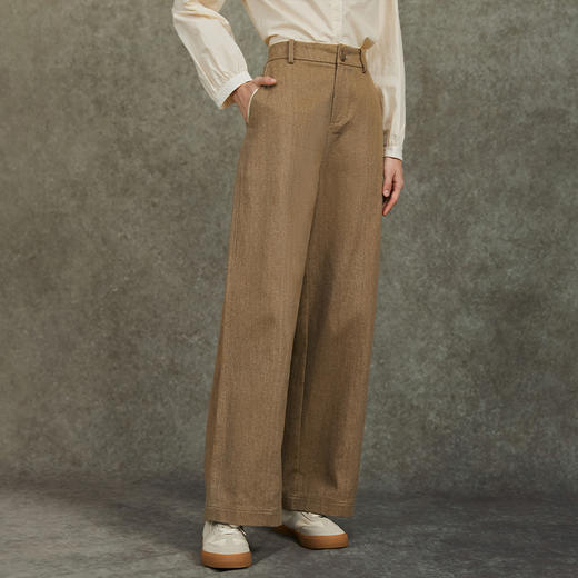 Famecoco设计师款中性风阔腿裤纯棉百搭高腰休闲裤长裤FAC6GA017 商品图0