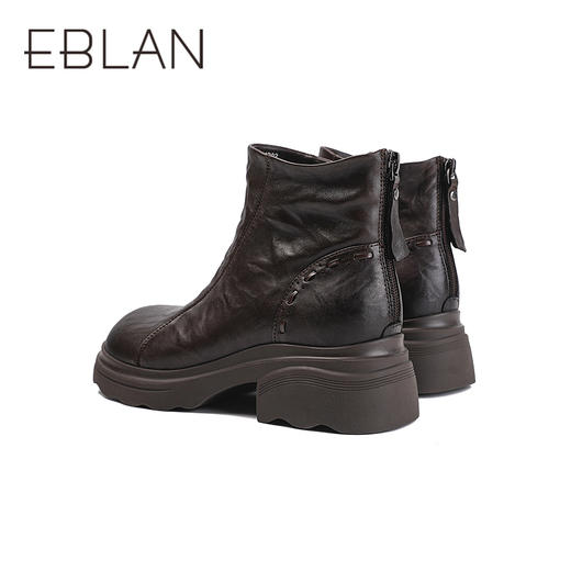 伊伴冬季植鞣小羊皮质感鞋面酷飒皮靴女时尚休闲鞋B25513601 商品图3