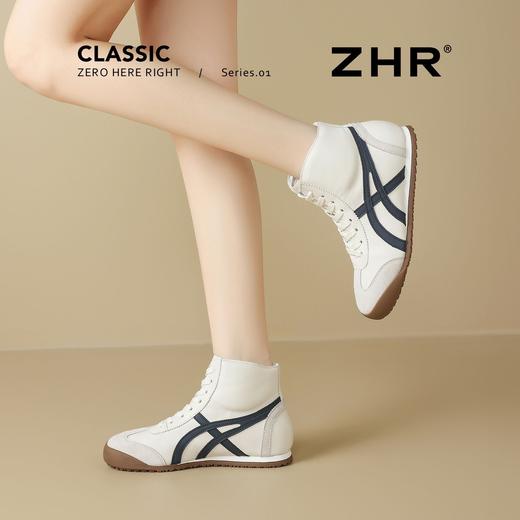 ZHR则则条纹拼接高帮鞋2025秋季新款洋气潮流百搭软底运动休闲鞋 商品图2