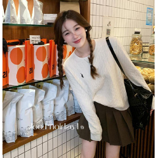 【软糯圆领套头毛衣】秋冬新款慵懒纯色麻花针织衫 内搭打底上衣  商品图5