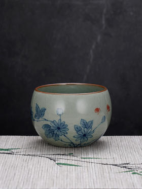 子佩集S990【采菊东篱】摆件【SR004】纯银茶具冰裂纹梅兰竹菊茶杯-凤舞-景德镇手绘2508