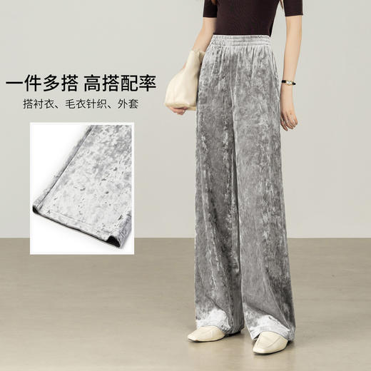 【内购】【丝绒面料】都市休闲松紧腰直筒H型两侧真口袋丝绒面料长裤-153K80273 商品图2