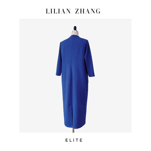 E定制-静奢风-“时光之舞”针织皇室蓝连袖圆领时尚连衣裙 2501063 商品图2