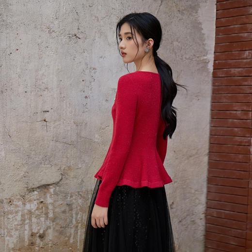 奢姿大码女装2025秋季时尚蝴蝶结装饰针织衫胖妹妹气质V领上衣9853693424 商品图3