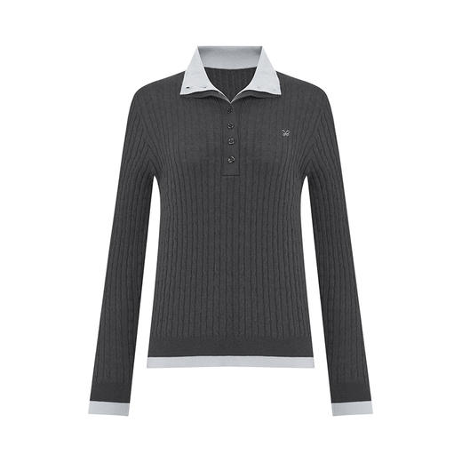 【2件9折】【Petit Bari】(多色)高级拼色假两件半开领绞花针织衫上衣羊毛 商品图3