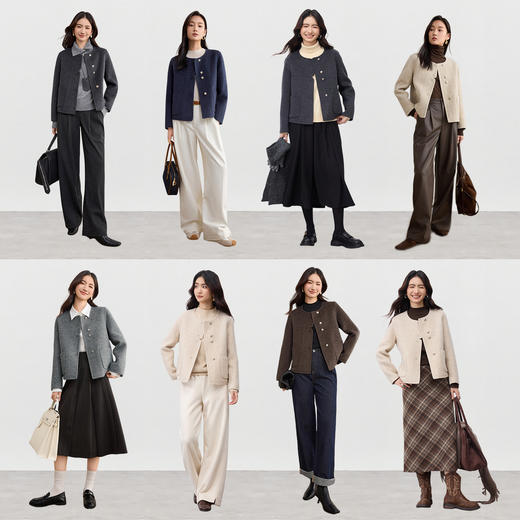 【内购】【绵羊毛】轻奢感通勤圆领微落肩长袖直筒显瘦保暖厚双面呢外套-W54OF8763 商品图2