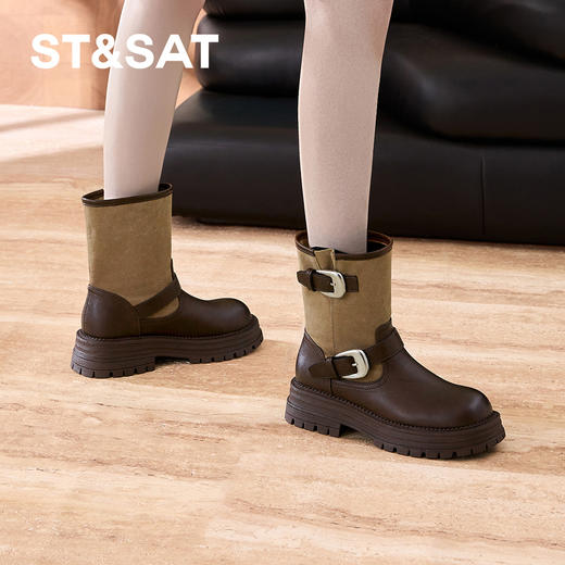 【筒高可选】星期六复古英伦风双扣带骑士长靴SSD3117C49/SSD3116C48 商品图7