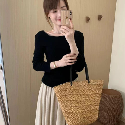 【一字肩假两件淑女上衣】秋冬新款 甜美气质韩版百搭修身显瘦针织衫 商品图7