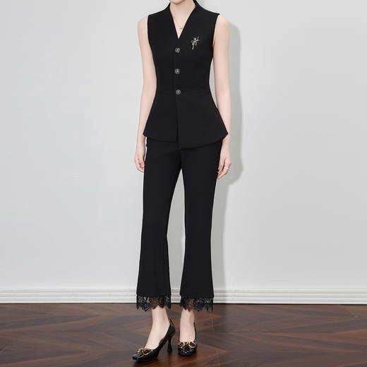 「高货wl」全新升级【铂金会员220/天猫299/差价79】(03720)洛诗琳气质蕾丝边拼接九分裤2025秋季百搭通勤优雅微喇裤 商品图0