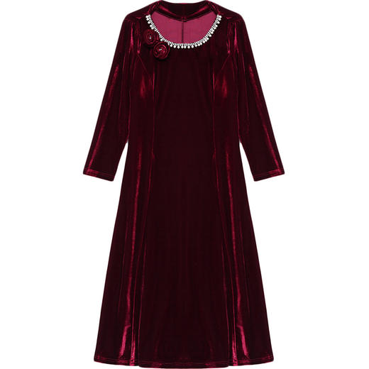 QYM 25ZB917-Y金丝绒礼服裙时尚洋气妈妈长款A字裙 商品图4