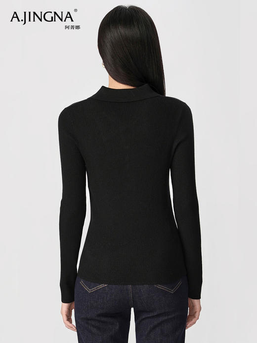 【温暖无压】阿菁娜优雅翻领柔弹修身针织衫F30Q302056 商品图4