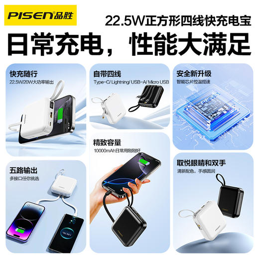 品胜 22.5W正方形四线快充电宝10000毫安  30W快充移动电源支持苹果16设备充电 商品图4