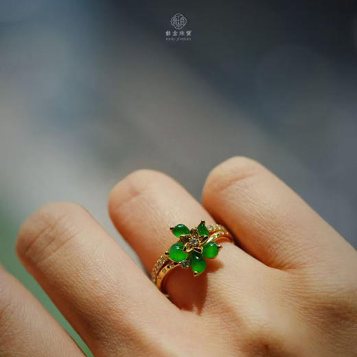 龢盒原创 冰韵初绽·翡翠生花冰绿翡翠花朵戒指 商品图4