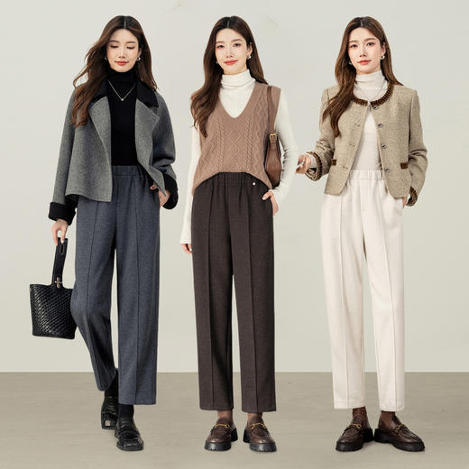 【内购】【九分裤】含醋酸羊毛都市通勤松紧腰挺缝线微弹哈伦裤-154K58798 商品图2