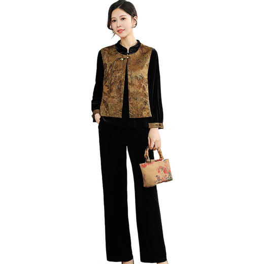 QYM CS25C60-Y三件套马甲套装妈妈装中式金丝绒中式套装 商品图4
