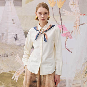 谜底纯棉磨毛衬衣长袖2025年冬季新品通勤风丝巾衬衫女254MC1710