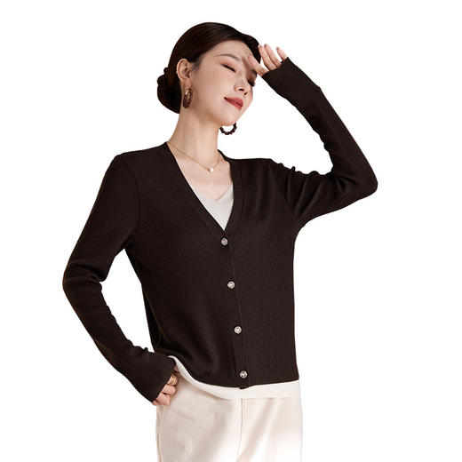 针织开衫秋季桑蚕丝气质v领长袖宽松外穿百搭款毛衣QS1003 商品图4