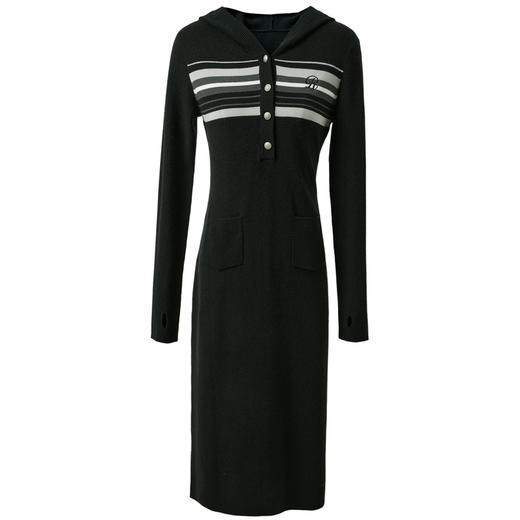 三彩独醒2025冬季新款连帽针织裙条纹连衣裙A字裙中长F 商品图4