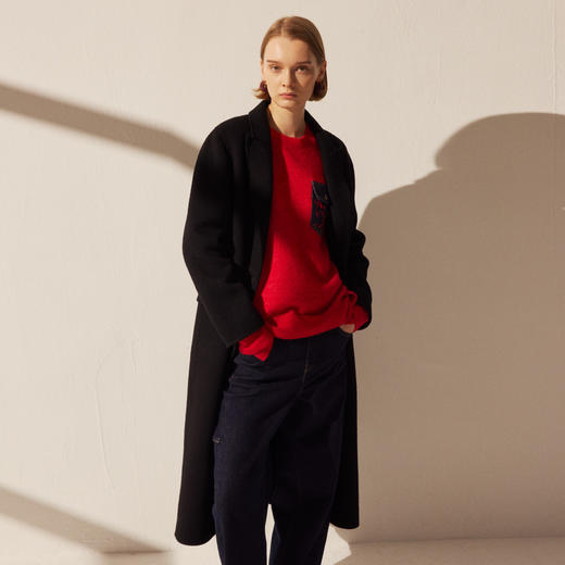 谜底羊毛呢长大衣长袖2025年冬季新品通勤戗驳领正肩女254MD1506 商品图1