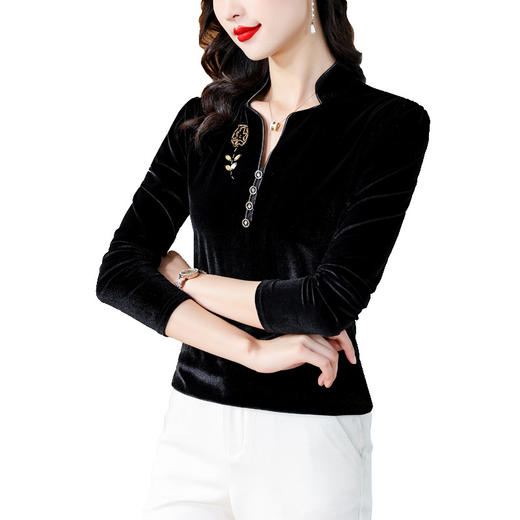 气质加绒打底衫女长袖2025秋冬新款性感V领修身金丝绒内搭小衫潮 商品图4