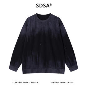 51650SDSA男士秋冬新款痞帅男装韩版渐变磨破圆领卫衣时尚休闲套头上衣