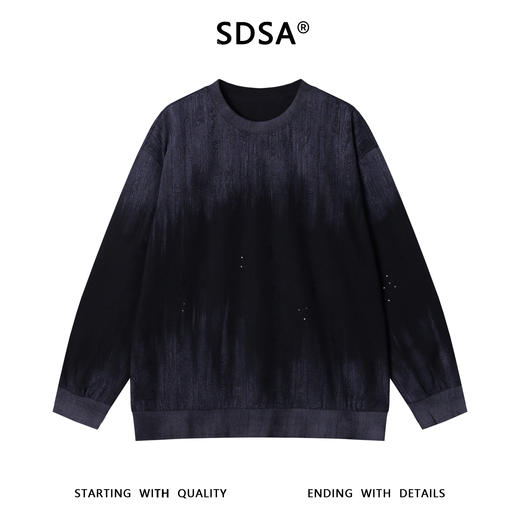 51650SDSA男士秋冬新款痞帅男装韩版渐变磨破圆领卫衣时尚休闲套头上衣 商品图0